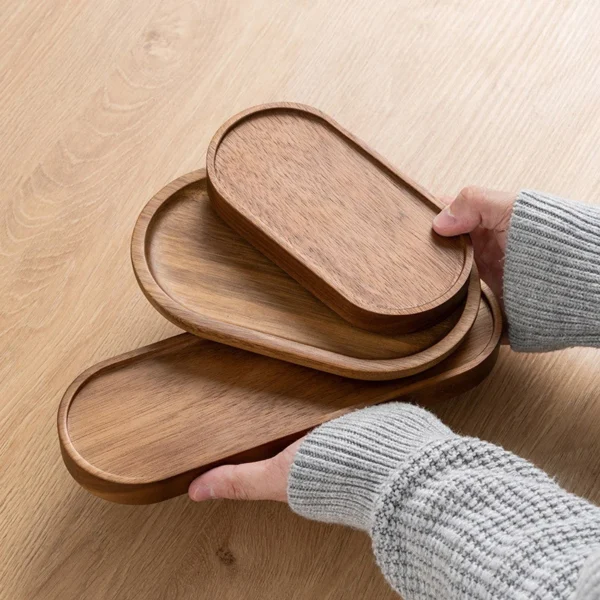 Wooden Serving Tray Oval Wood Platter for Food & Dessert