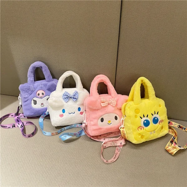 Cute Plush Cartoon Crossbody Bag – Kawaii Kuromi & Cinnamoroll Anime Handbag for Girls