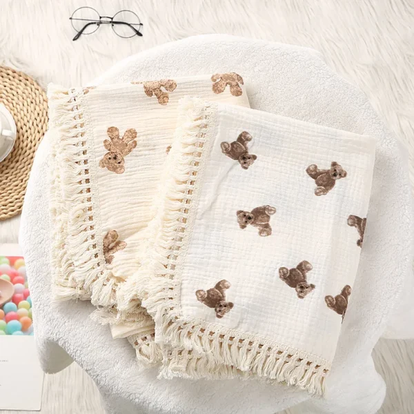 Cute Bear Muslin Cotton Baby Blanket – Newborn Swaddle
