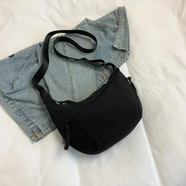 Minimalist Solid Color Canvas Shoulder Bag – Unisex Trendy Dumpling-Style Tote