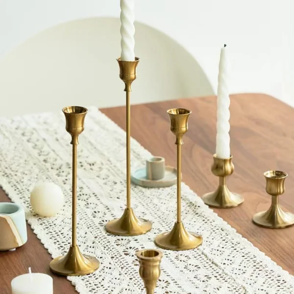 3pc Brass Gold Candlestick Holder Set – Decorative Stand