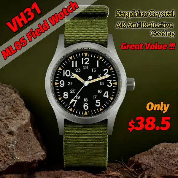 Vintage Field Quartz Watch with Luminous Dial 38mm