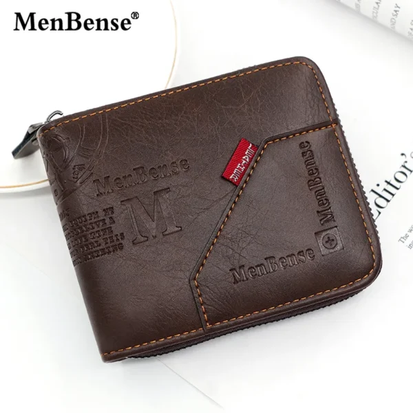 Men Zipper Wallet – PU Leather Vintage Short Wallet