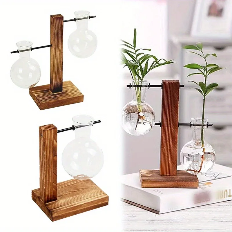 S0358ae5be64d421e9f5db97e48003f2dv.webp Hydroponic Glass Bulb Vase with Wooden Stand – Plant Terrarium - Image 1