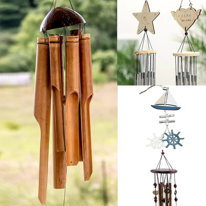 S501f8649c89d4baca3c4eebf56a7e0664.webp Bamboo & Coconut Shell Wind Chime – Handmade Decor - Image 1