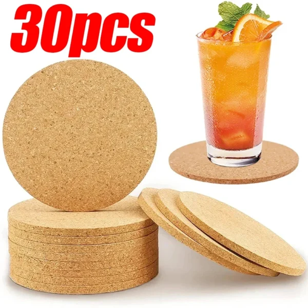 Natural Round Cork Coasters for Drinks & Table Decor