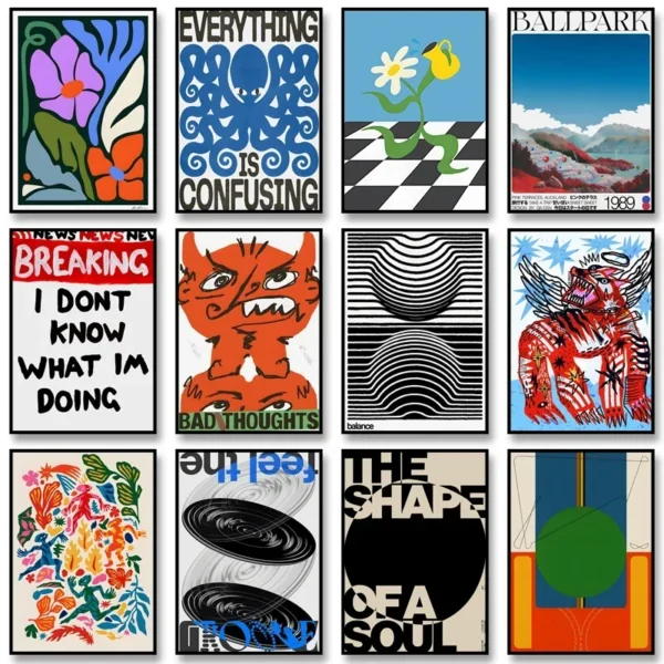 Retro Abstract Wall Art Canvas Print Poster