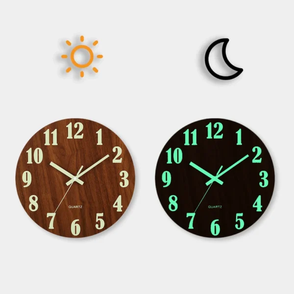 12 Inch Luminous Wooden Wall Clock – Silent Non-Ticking