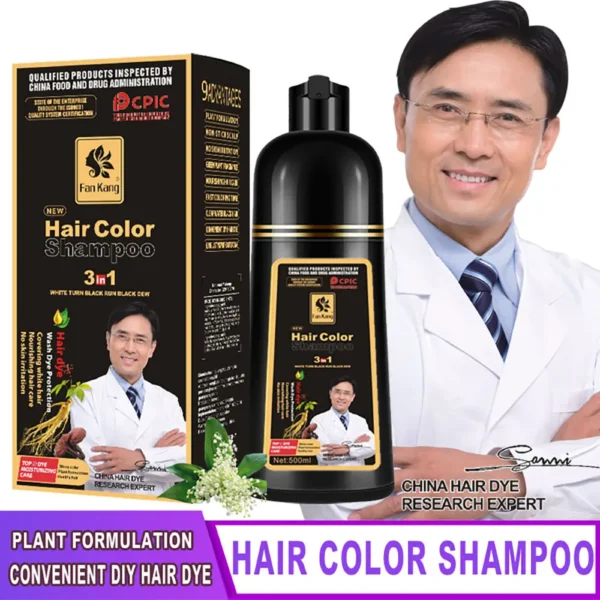 3-in-1 Instant Hair Dye Shampoo 500ml Black/Brown