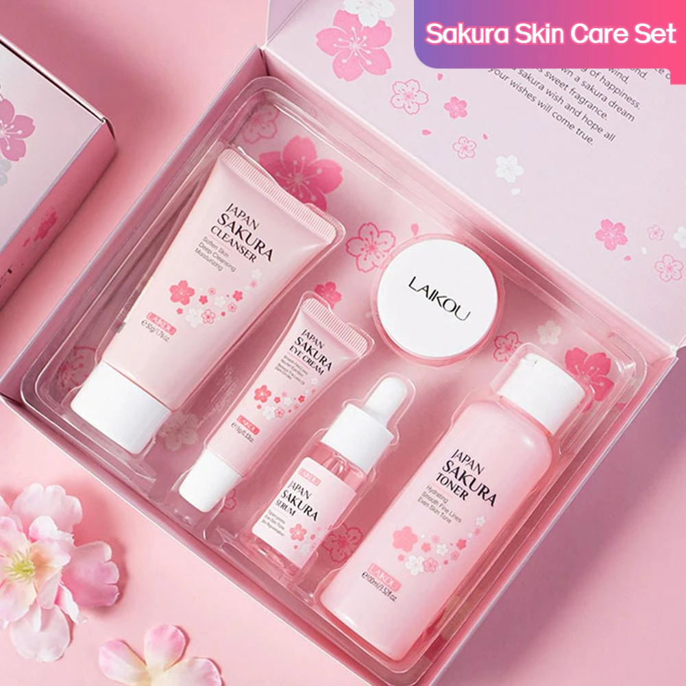 Sd76e7fb037ec40bab6e56c19995b2b45H.webp Sakura Skin Care Set 3/5pcs Face Cream Serum Toner - Image 1