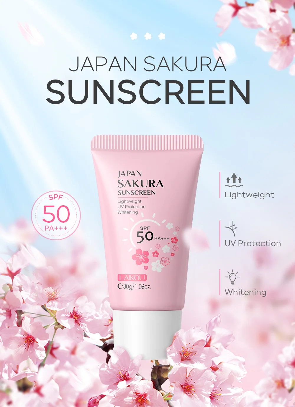 Se24d2ab149e8483ea37f139a0c6652490.webp Sakura Facial Body Sunscreen SPF50+ Moisturizing 30g - Image 1