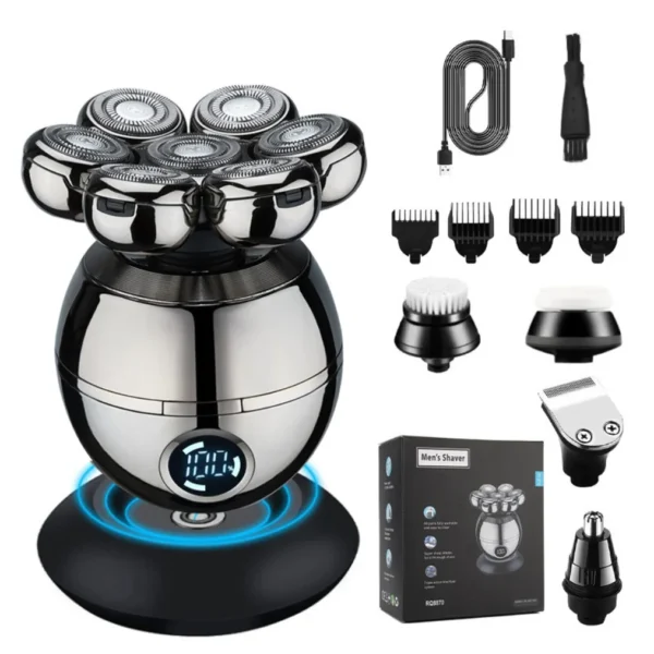 Electric Shaver 7D Floating Head – 6-in-1 Rechargeable Beard & Bald Trimmer