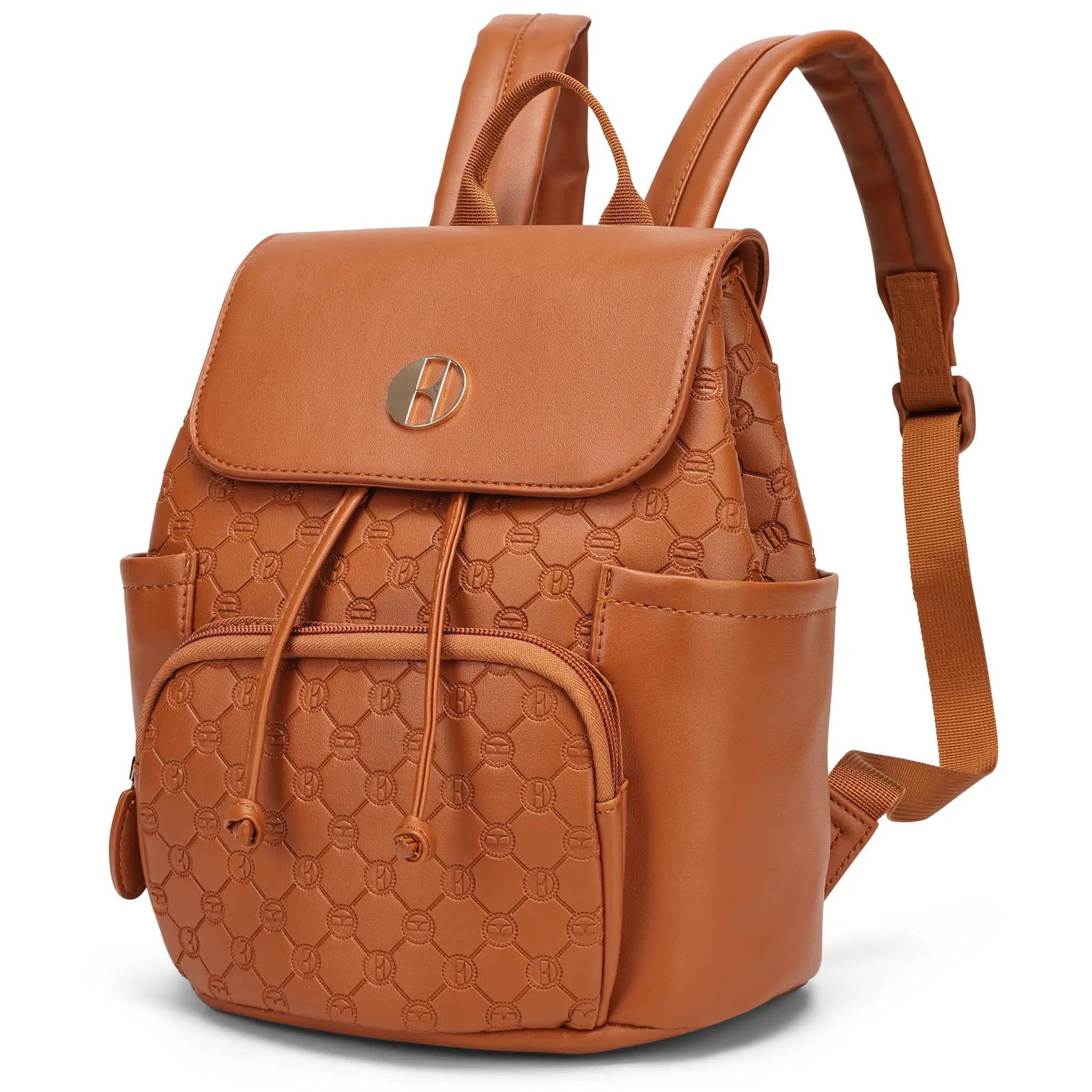 ELBPCSBR-848484059783-ELLECompass10LVeganLeatherMonogramMiniBackpack-Brown-01-MainAngleStrapsUp.jpg Compass 10L Vegan Leather Monogram Mini Backpack - Image 1