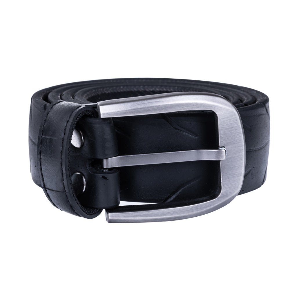 recycled-motorbike-tyre-rubber-belt-black-leather-style.jpg Recycled Rubber Motorbike Tyre Vegan Belt (Large Buckle) - Image 1