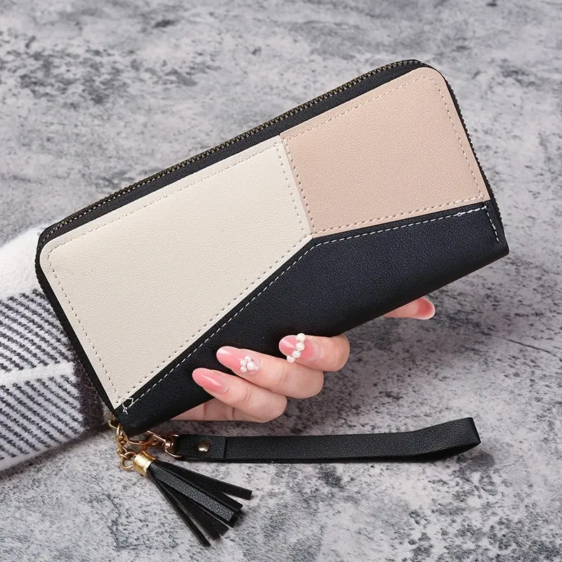 S4c53332e86d54699a8f3fc2a73f10770i.webp Fashion Zipper Wallets Womens Long Purses Handbags Coin Purse Cards Holder PU Leather Billfold Wallet - Image 1